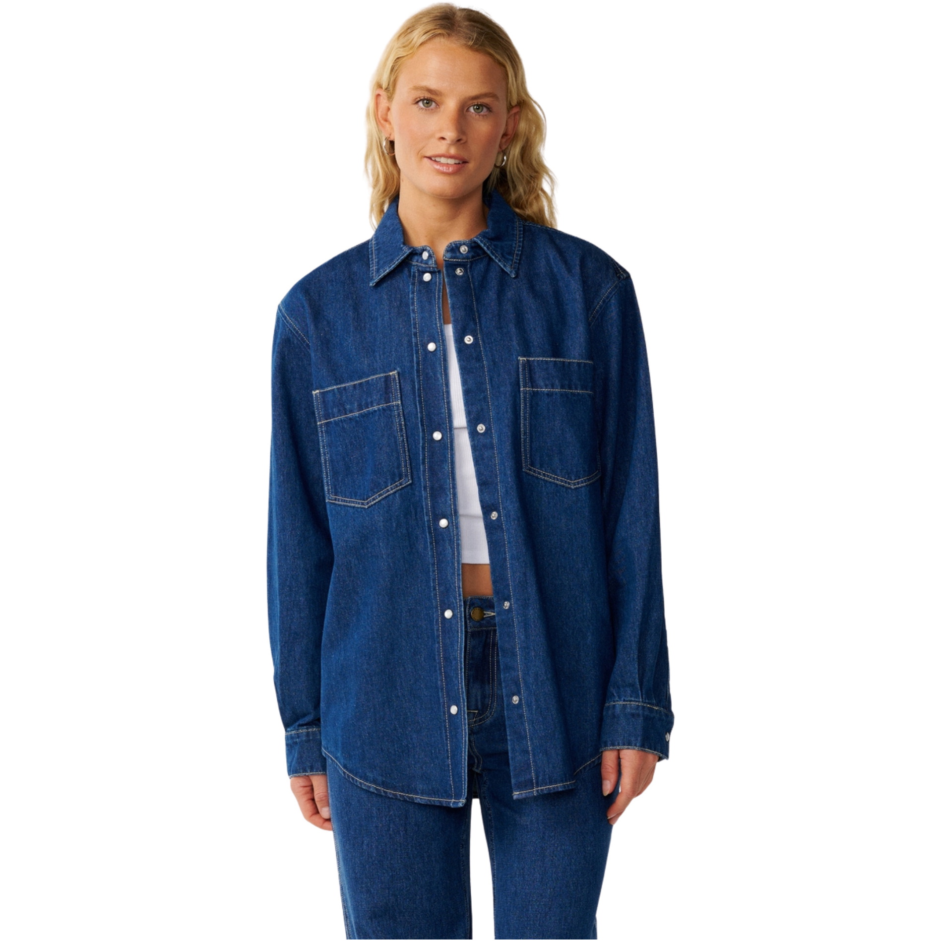 2026 Rip Curl Womens Cruisin Denim Long Sleeve Shirt 0PWWSH - Mid Blue